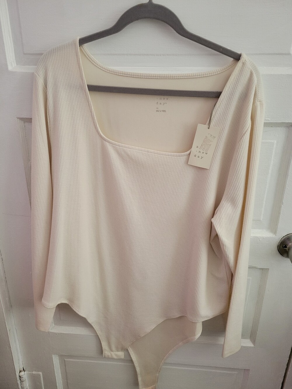 A New Day Cream Ribbed Long-Sleeve Bodysuit